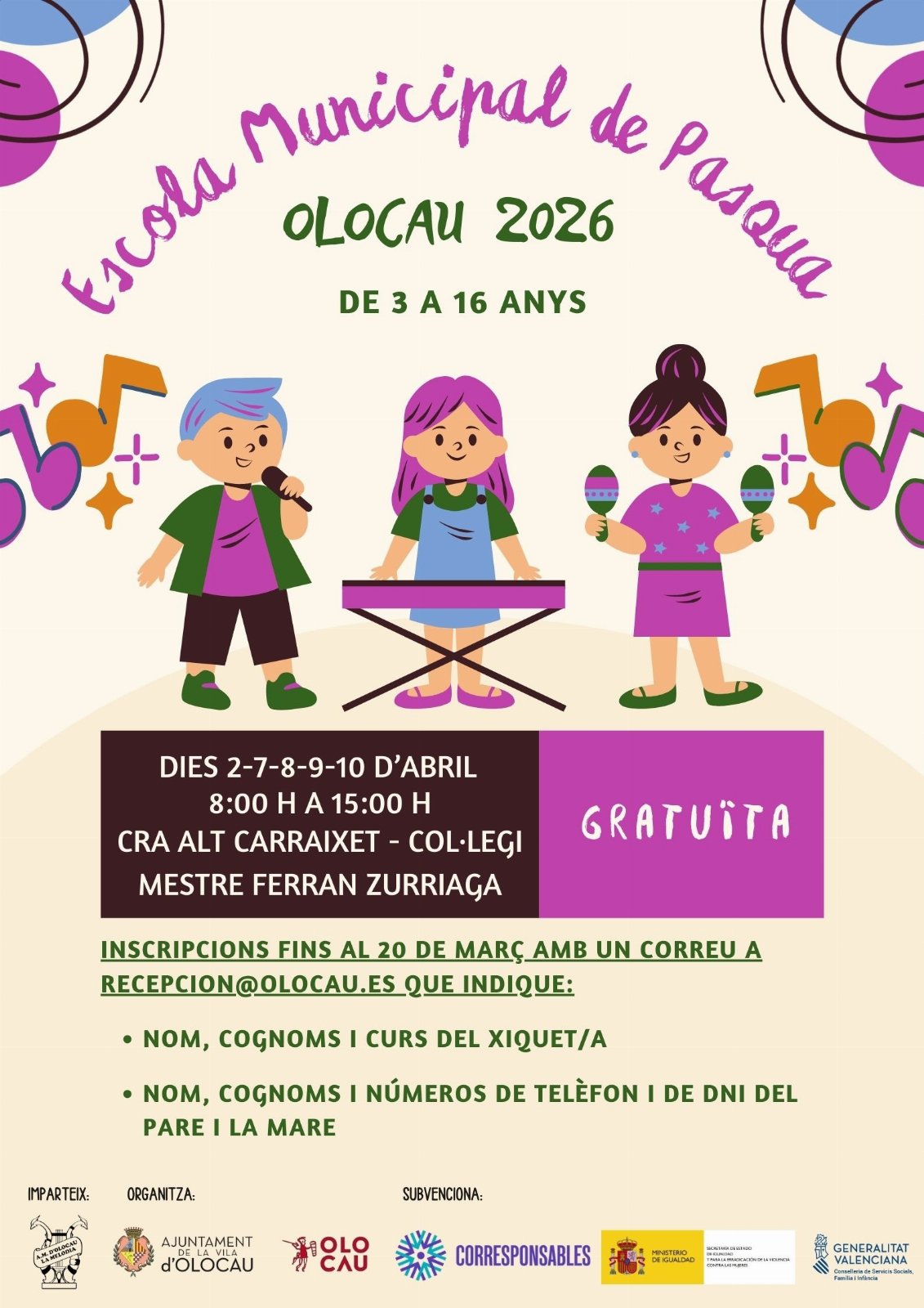 Cartel Escuela de Pascua Olocau 2026