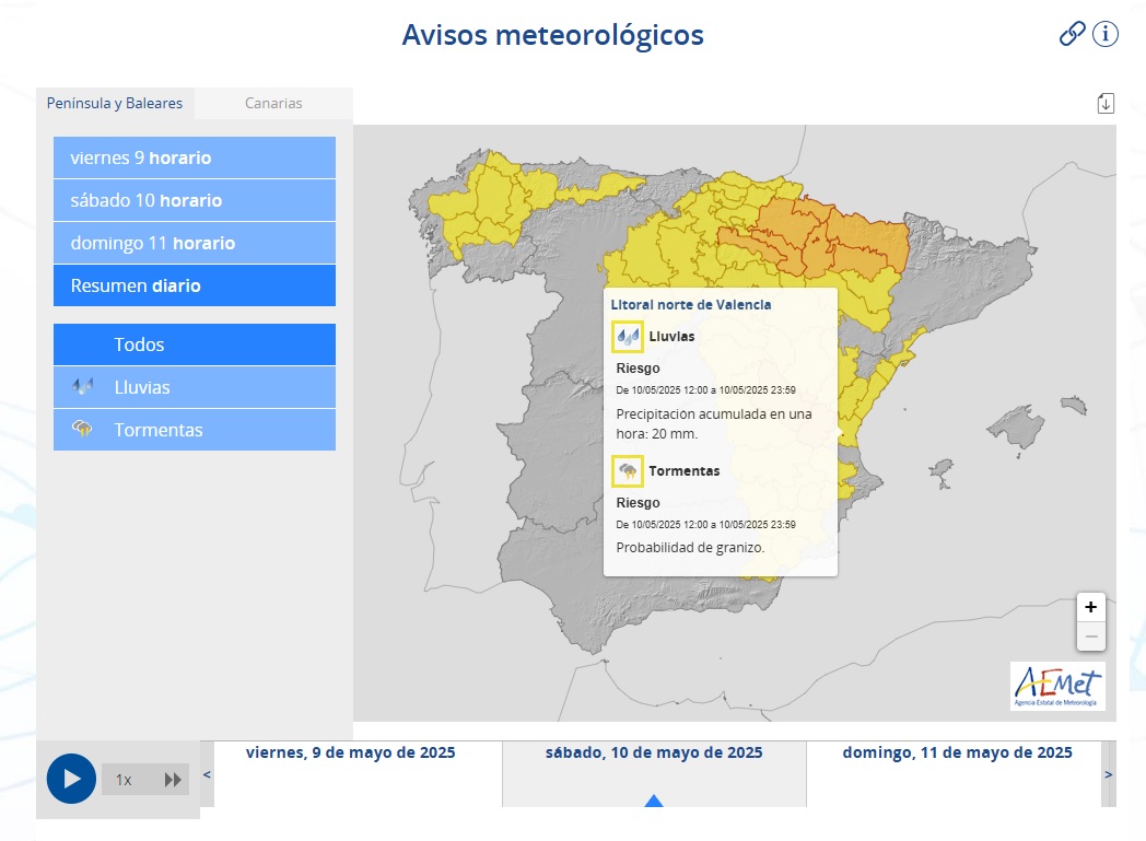 Avisos AEMET 10 de mayo