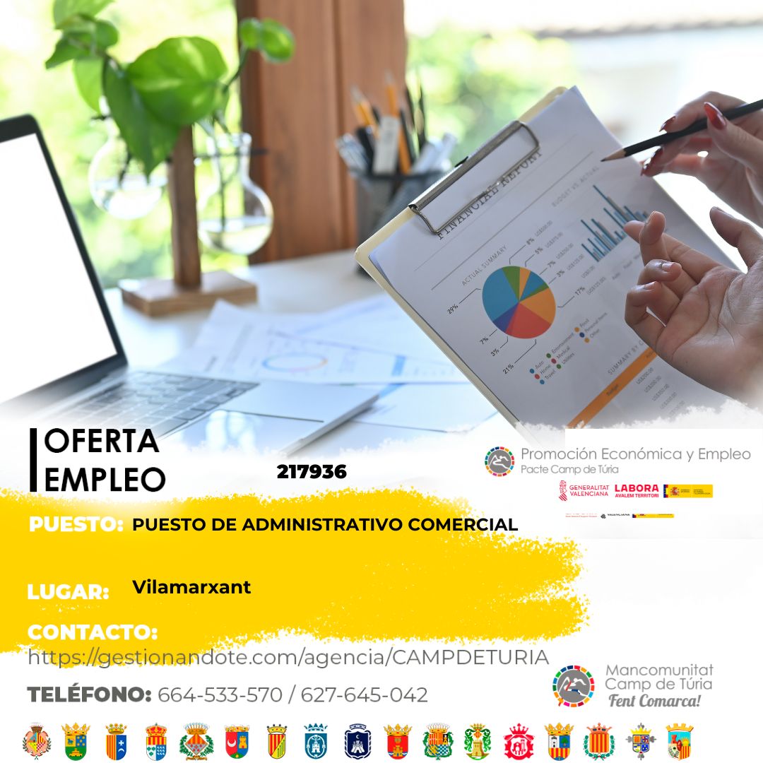 Oferta de empleo - Puesto de administrativo comercial en Vilamarxant