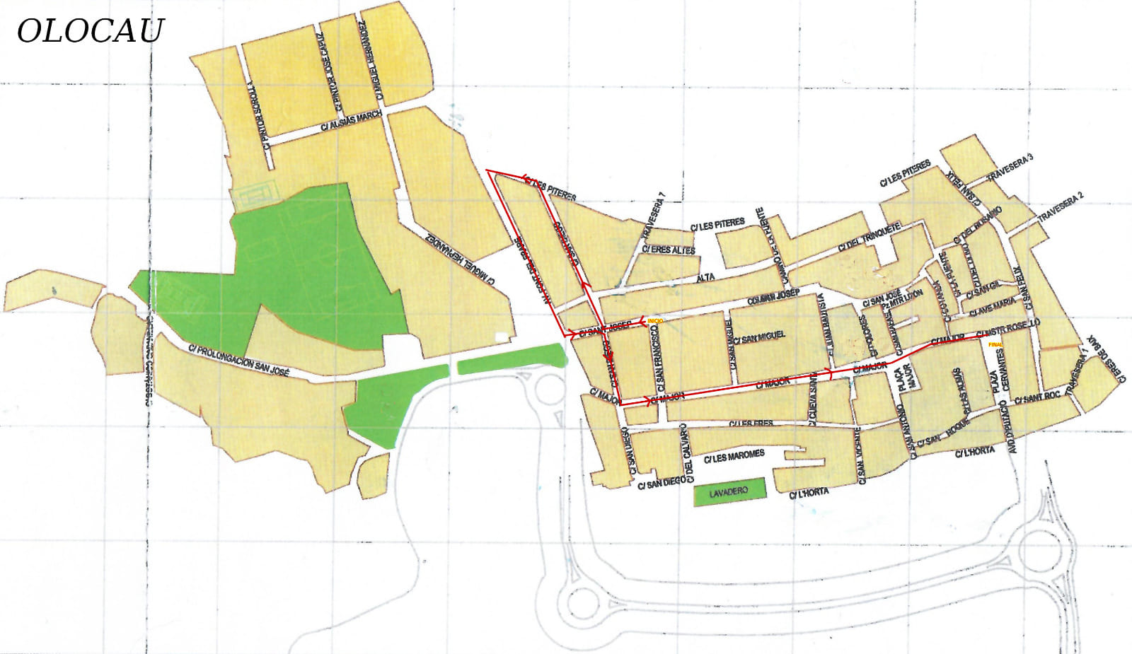 Plano recorrido desfile Moros y Cristianos Olocau