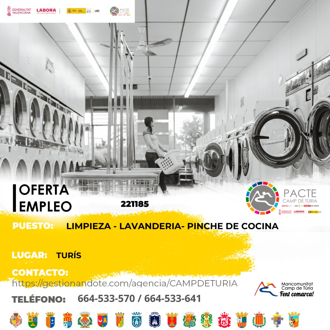 Oferta de empleo - Limpieza - Lavander&iacute;a - Pinche de cocina en Tur&iacute;s