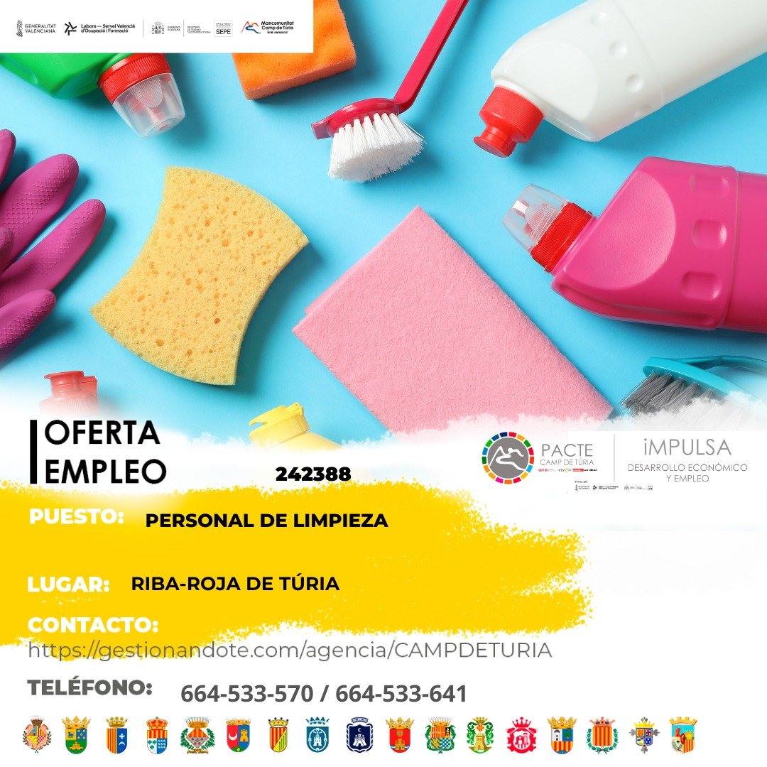 Oferta de empleo - Personal de limpieza en Riba-roja de Túria