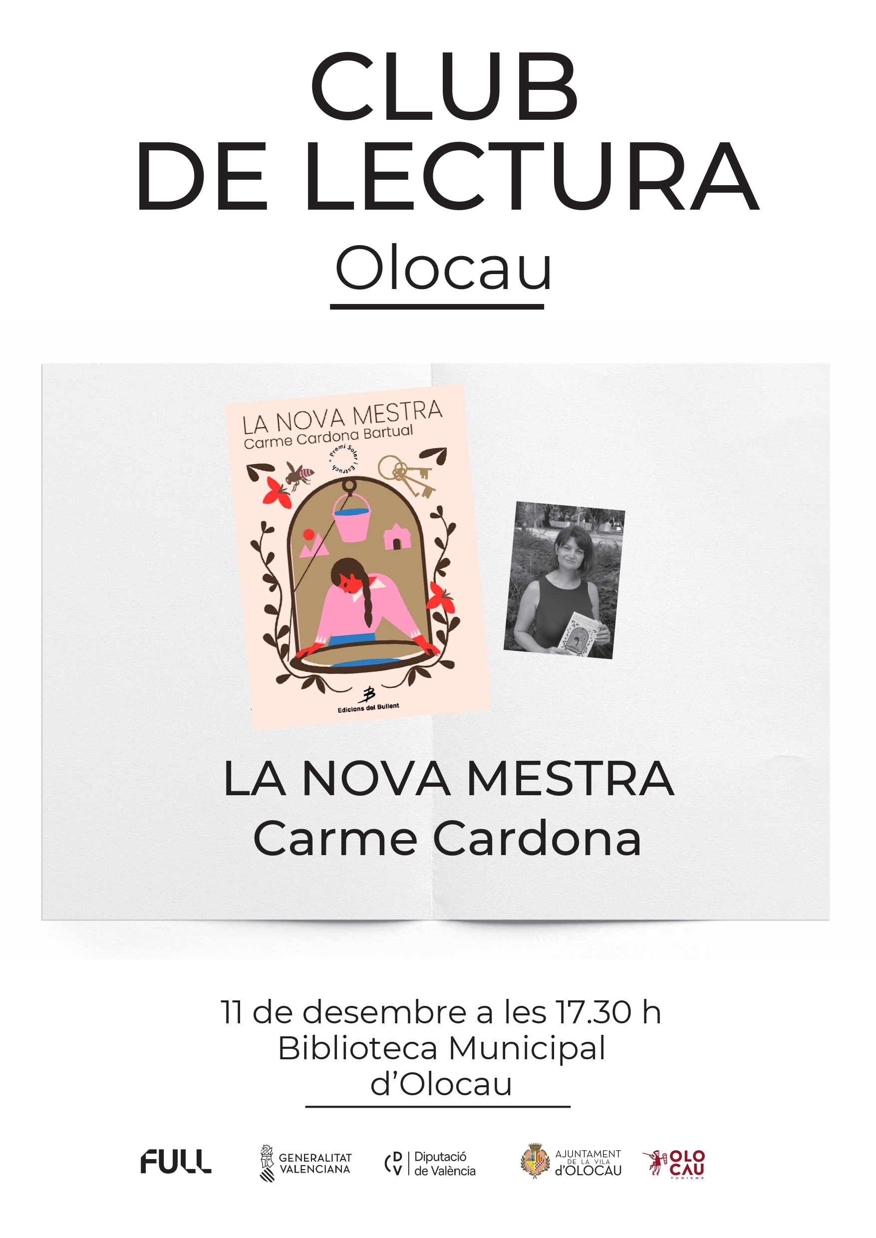 Cartel encuentro escritora Carme Cardona Club de Lectura Adultos Olocau diciembre