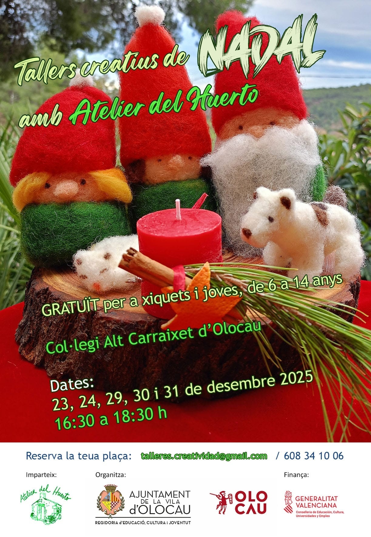 Cartel talleres creativos de Navidad para niños, niñas y jóvenes Olocau