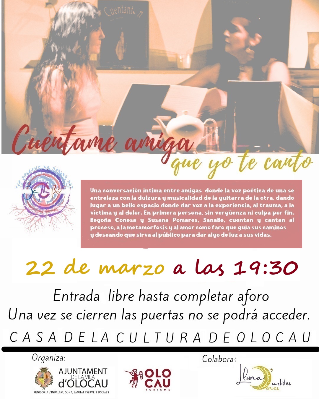 Cartel representación del espectáculo poético musical Cuéntame amiga, que yo te canto Olocau