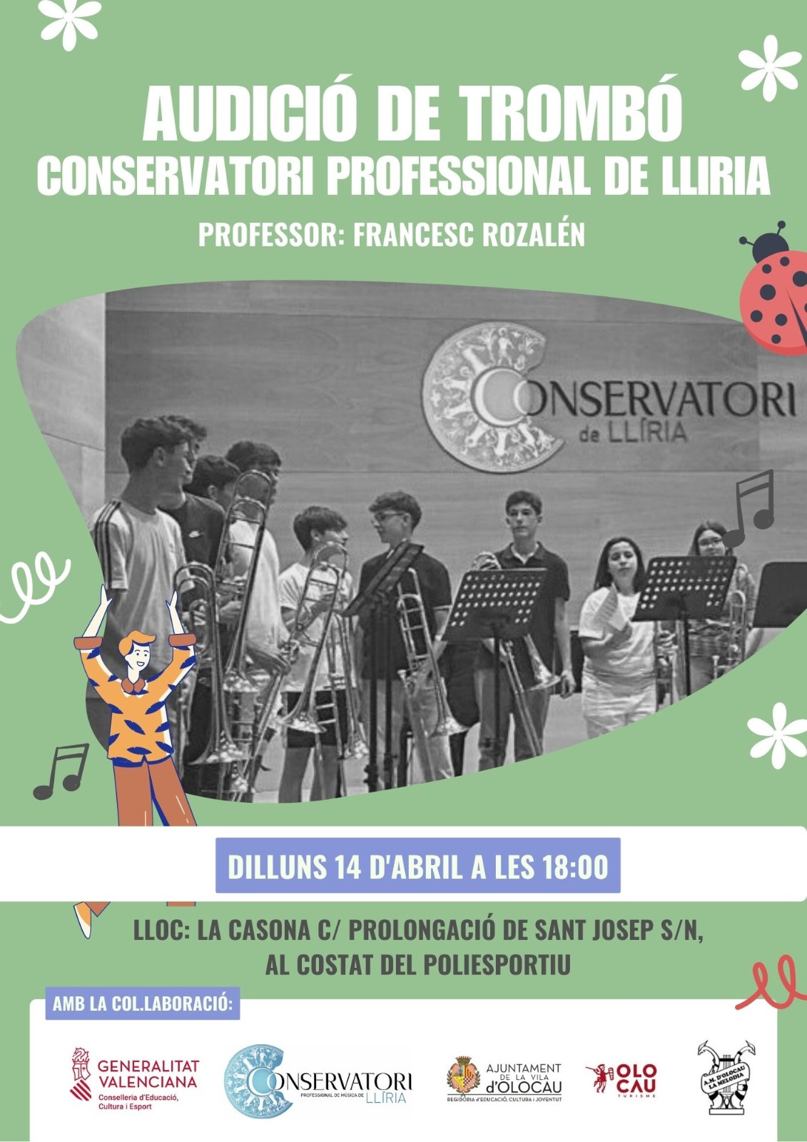 Cartel audici&oacute;n de tromb&oacute;n del Conservatorio Profesional de Ll&iacute;ria (Primavera Musical de la Escuela de m&uacute;sica de &lsquo;La Melod&iacute;a&rsquo; Olocau)