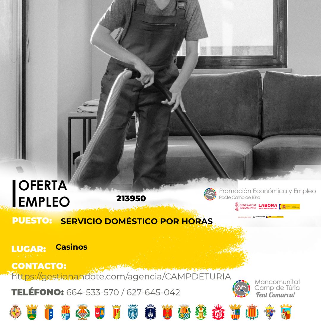 Oferta de empleo - Servicio dom&eacute;stico por horas en Casinos