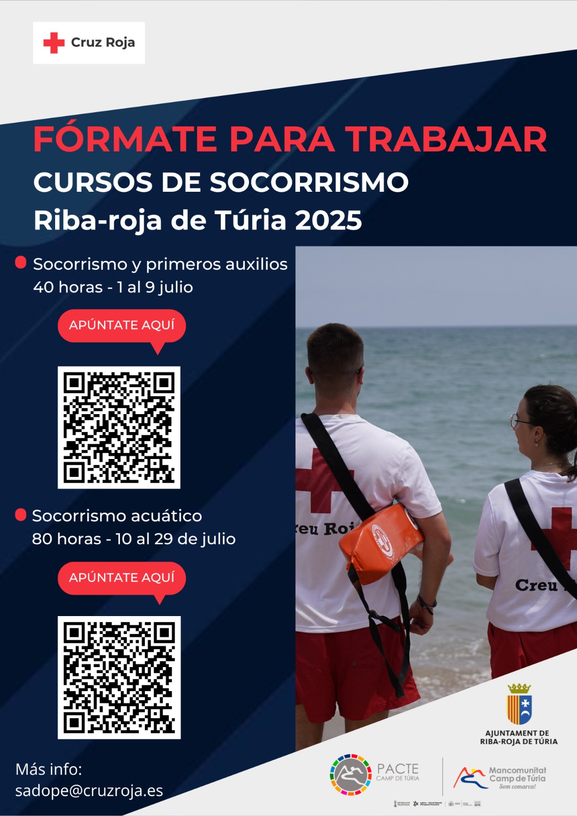 Cartel cursos de socorrismo y primeros auxilios y de socorrismo acuático de la Cruz Roja