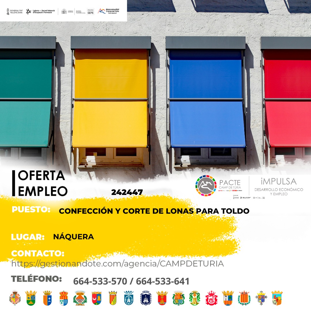 Oferta de empleo - Confección y corte de lonas para toldo en Náquera