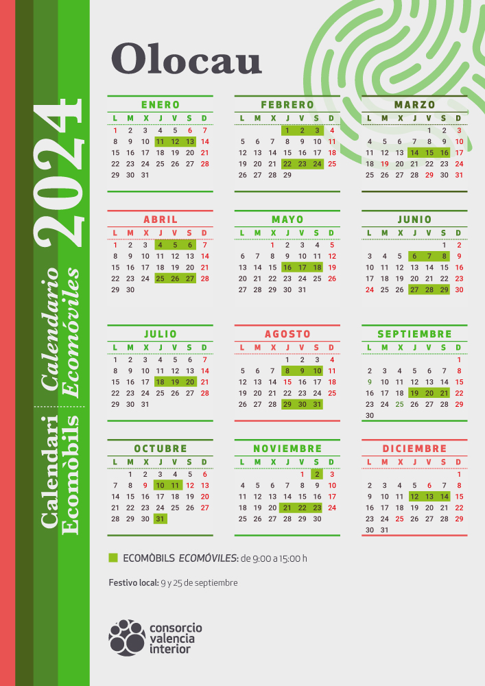 Calendario de visitas del ecom&oacute;vil en el 2024 Olocau