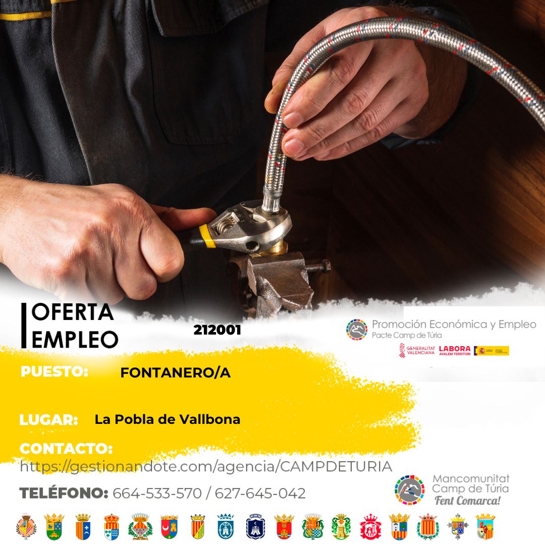 Oferta - Fontanero-a en la Pobla de Vallbona