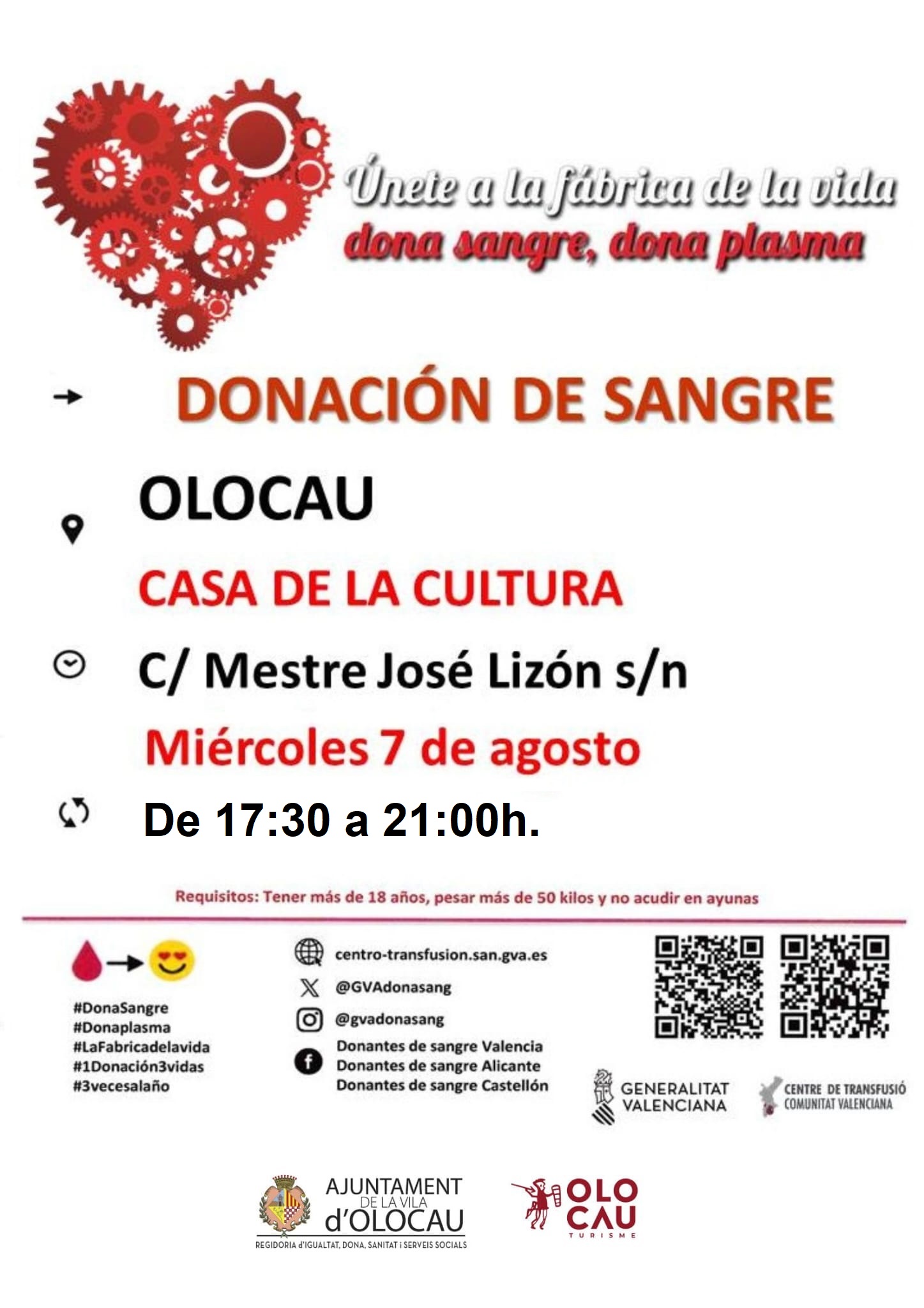 Cartel donaci&oacute;n sangre Olocau