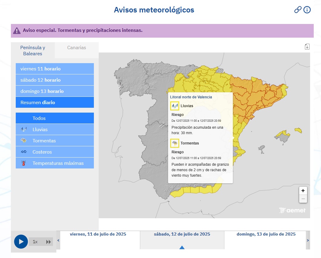 Avisos AEMET 12 julio