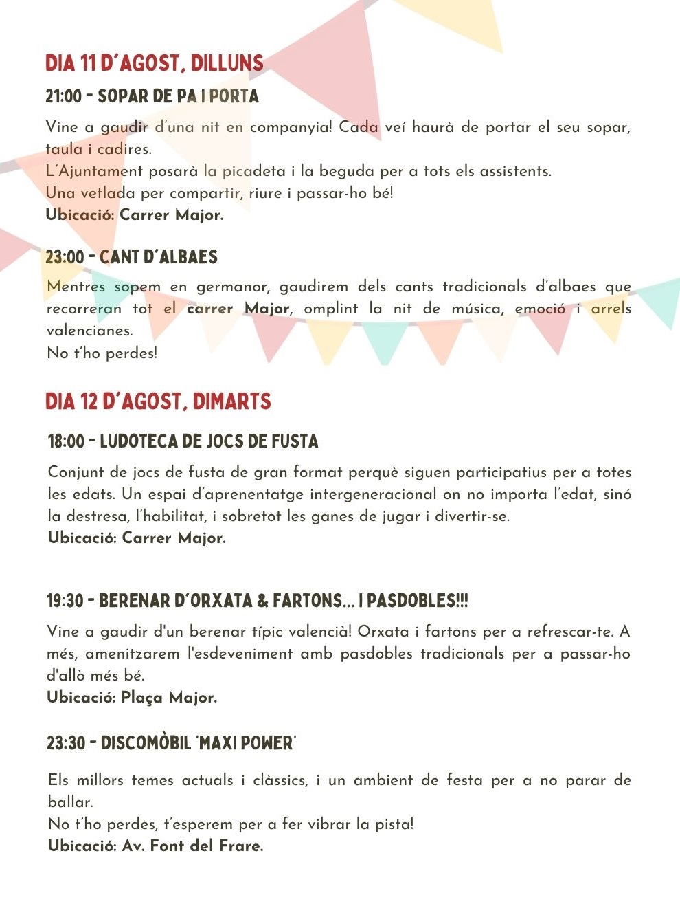 Actos 11 y 12 agosto Fiestas San Roque Olocau