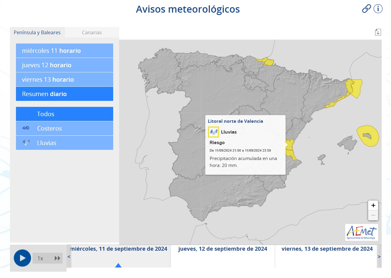 Avisos AEMET 11 septiembre