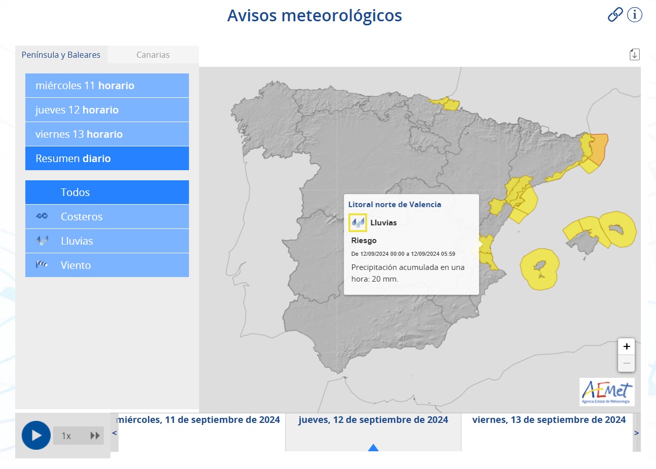 Avisos AEMET 12 septiembre