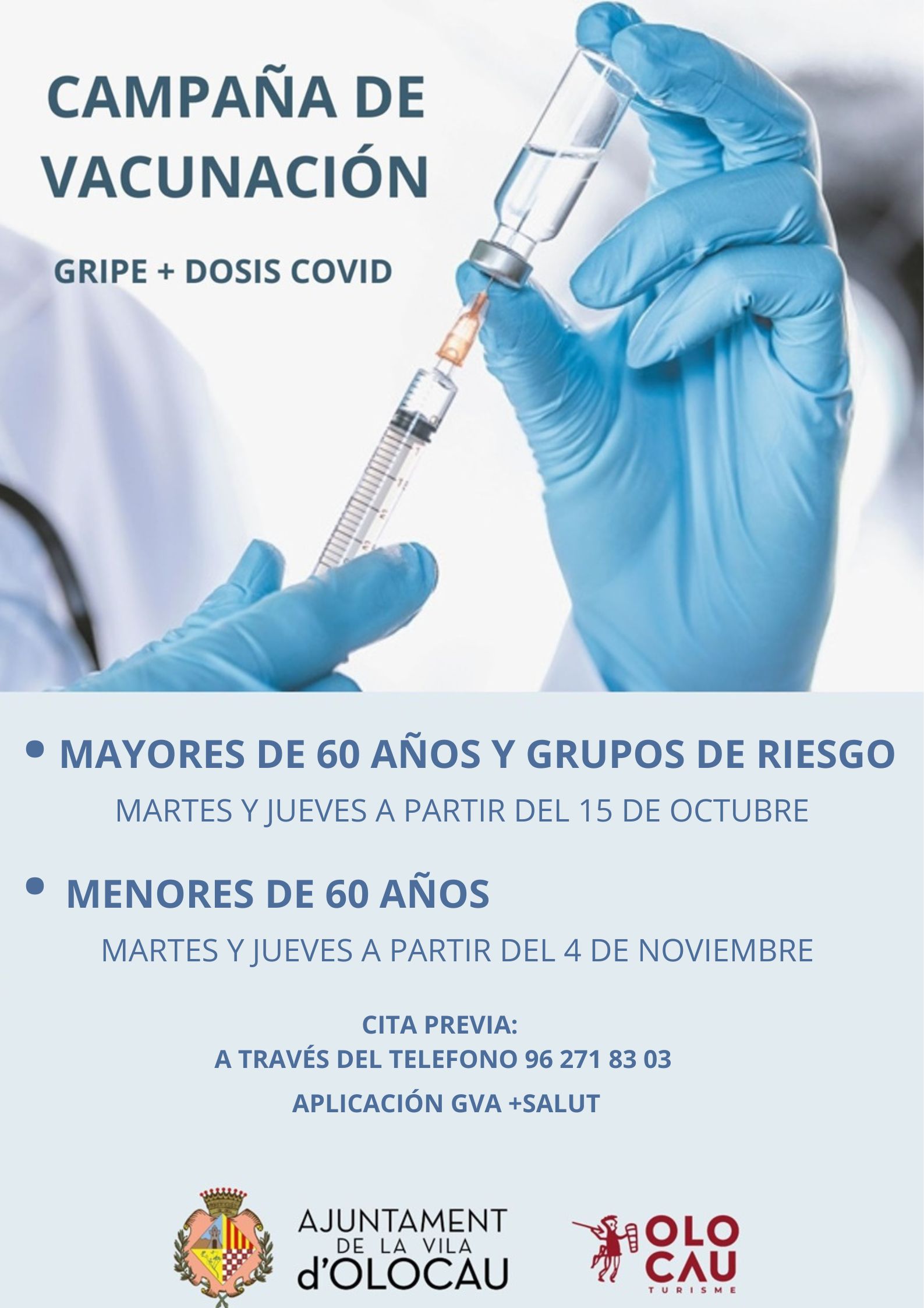 Cartel campa&ntilde;a vacunaci&oacute;n gripe + COVID Olocau