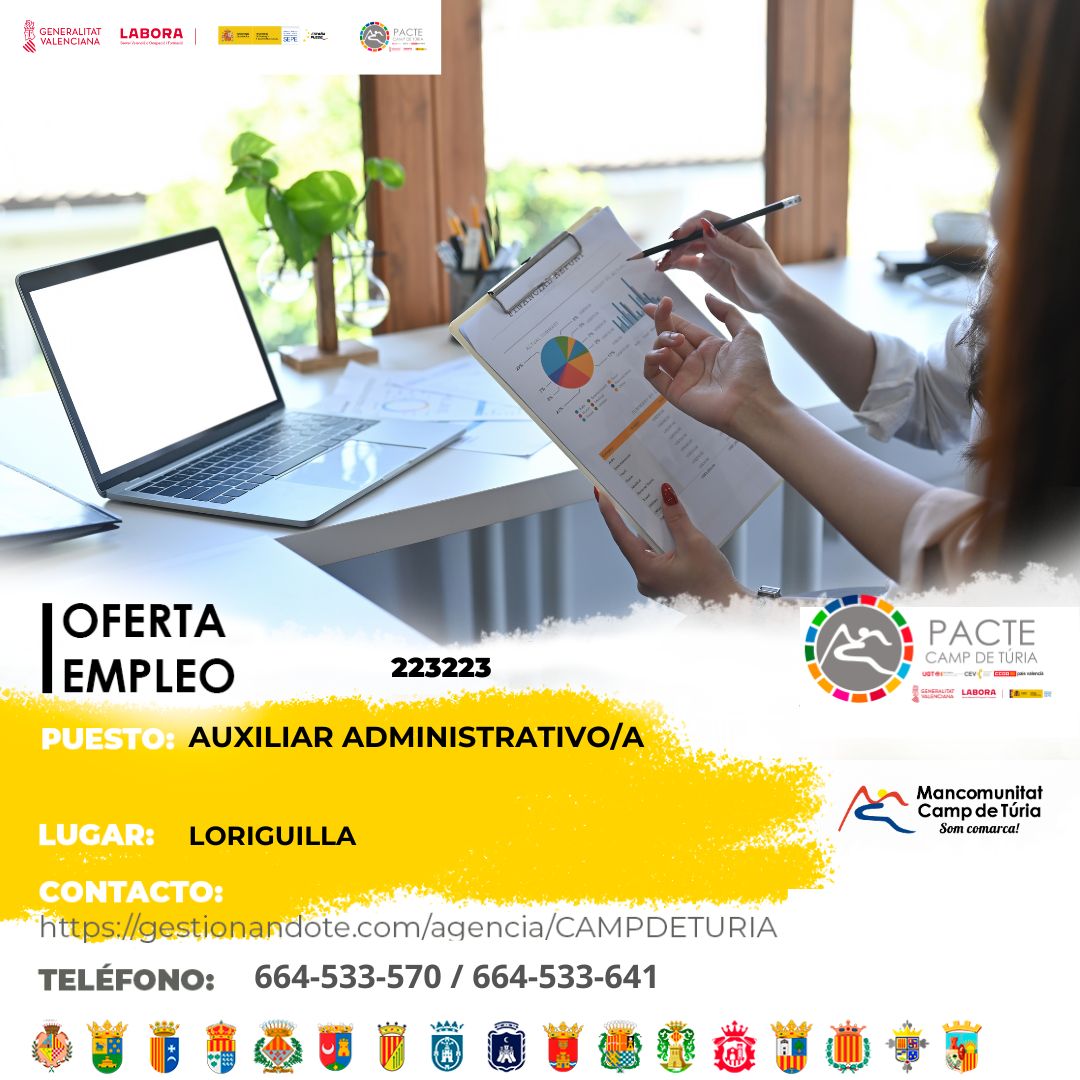 Oferta de empleo - Auxiliar administrativo-a en Loriguilla