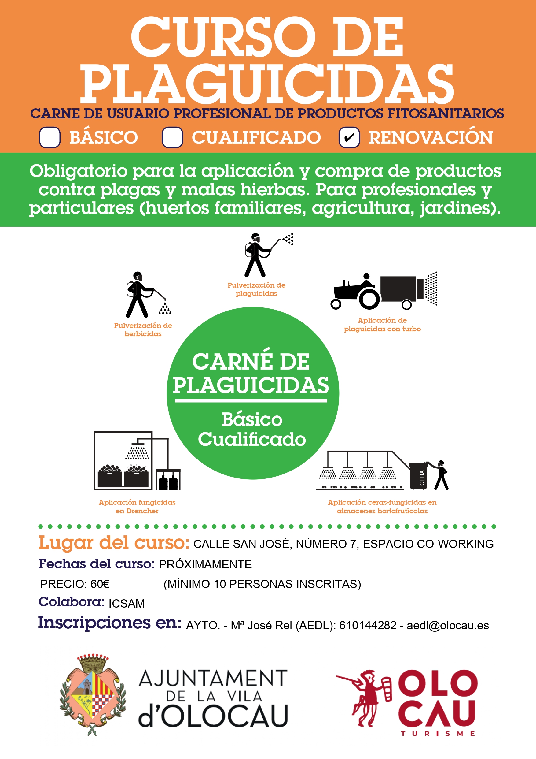 Cartel curso de renovación del carné de usuario profesional de productos fitosanitarios Olocau