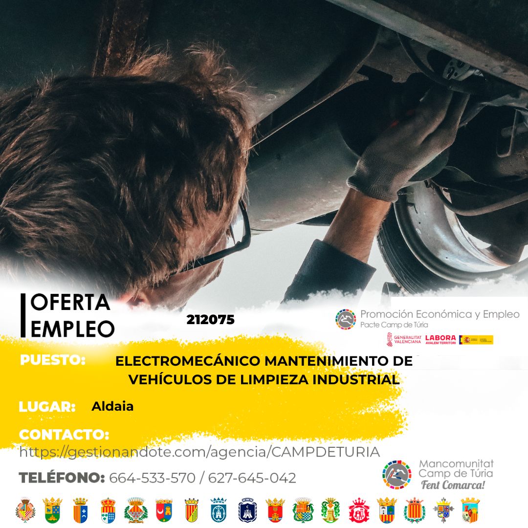 Oferta de empleo - Electromec&aacute;nico mantenimiento de veh&iacute;culos de limpieza industrial en Aldaia
