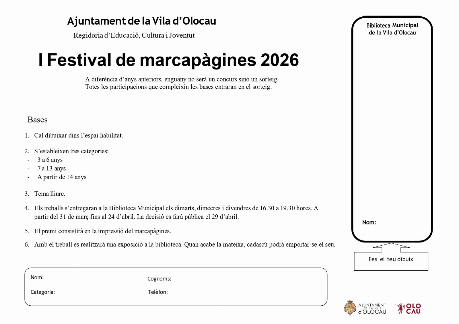 Full primer Festival marcap&agrave;gines Biblioteca Municipal Olocau