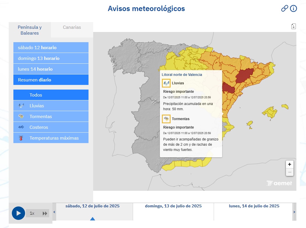 Avisos AEMET 12 julio