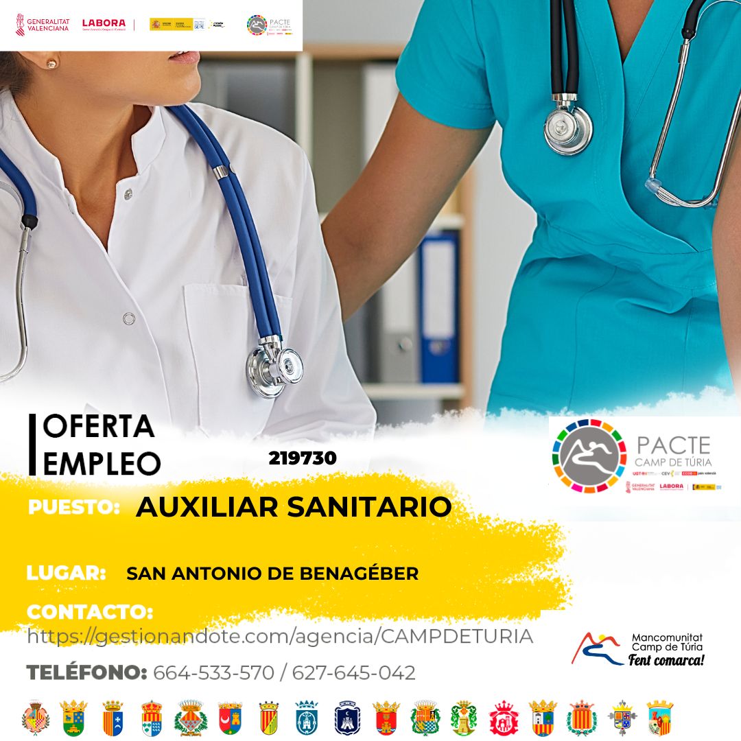 Oferta de empleo - Auxiliar sanitario en San Antonio de Benagéber