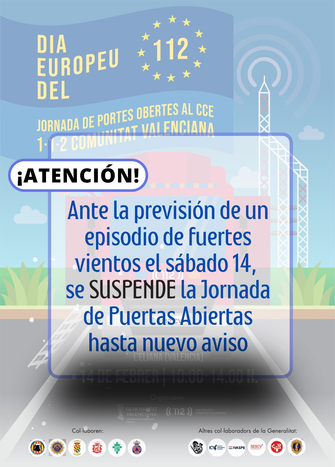 Cartel suspensi&oacute;n XXII Jornada de Puertas Abiertas del Centro de Coordinaci&oacute;n de Emergencias