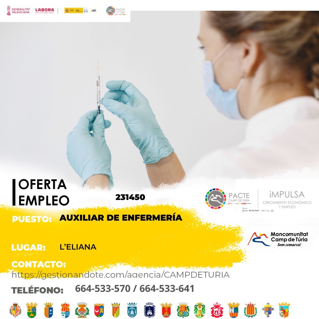 Oferta de empleo - Auxiliar de enfermer&iacute;a en Eliana