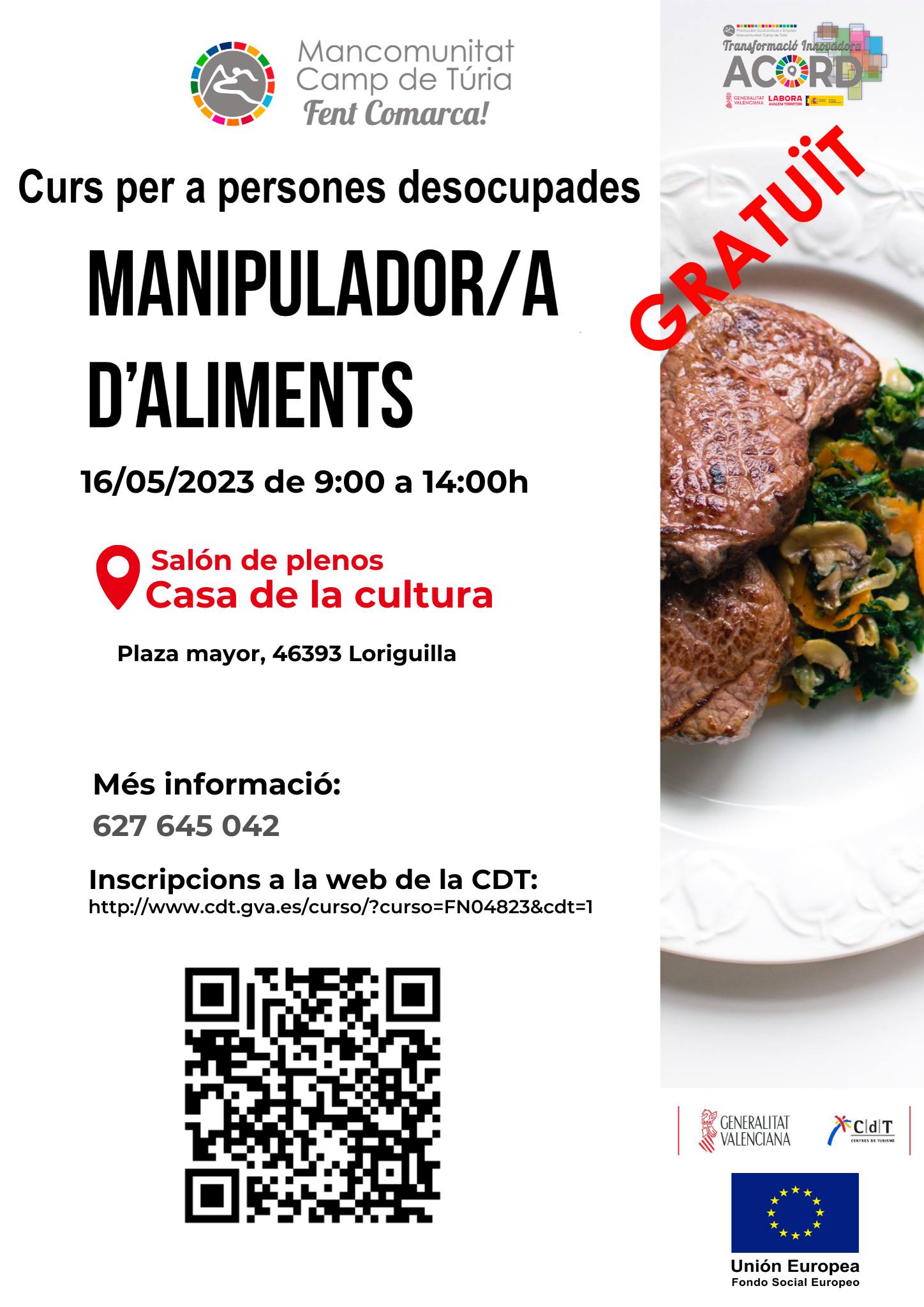Cartel curso manipulador alimentos 16 de mayo