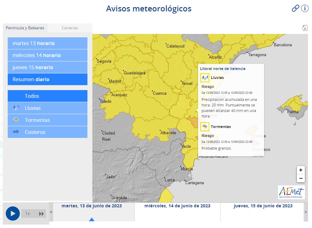 Aviso AEMET 13 junio