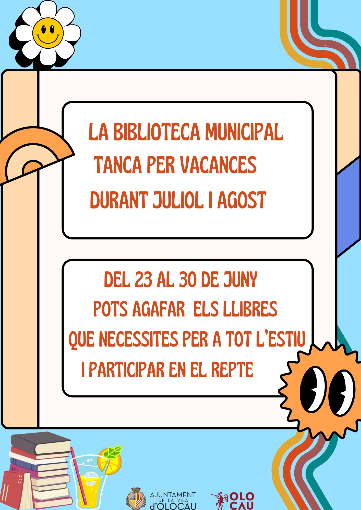 Cartell cierre Biblioteca Olocau vacaciones verano