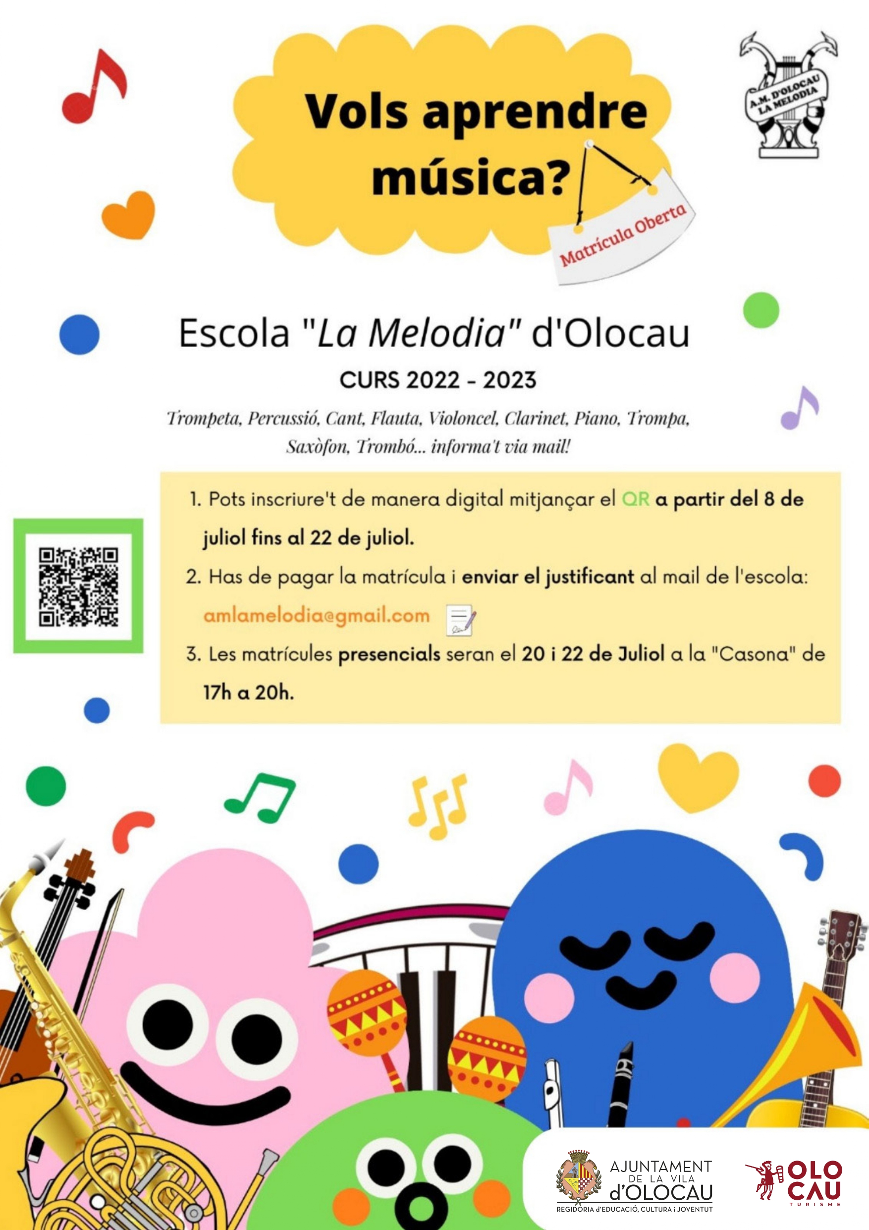 Cartel escuela m&uacute;sica La Melod&iacute;a Olocau