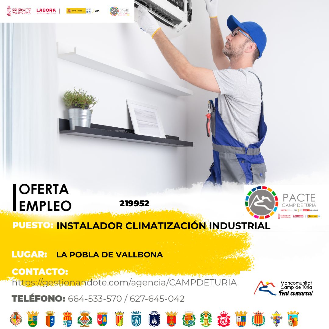 Oferta de empleo - Instalador climatización industrial en la Pobla de Vallbona