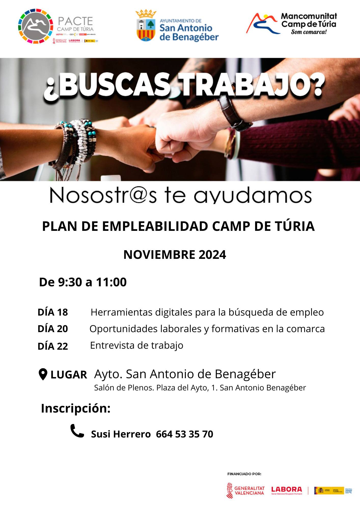 Cartel nuevas fechas del Plan de Empleabilidad de la Mancomunitat Camp de T&uacute;ria