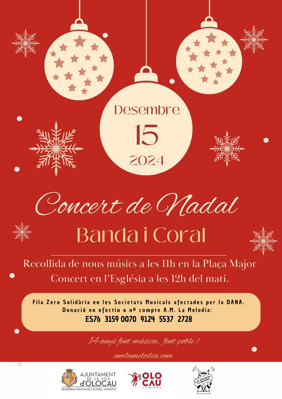 Cartel Concierto de Navidad Banda y Coral Agrupaci&oacute;n Musical La Melod&iacute;a Olocau