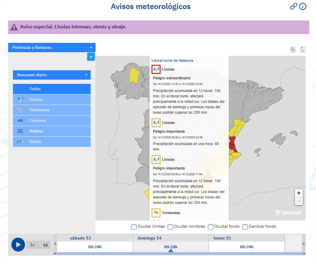 Avisos AEMET 14 diciembre
