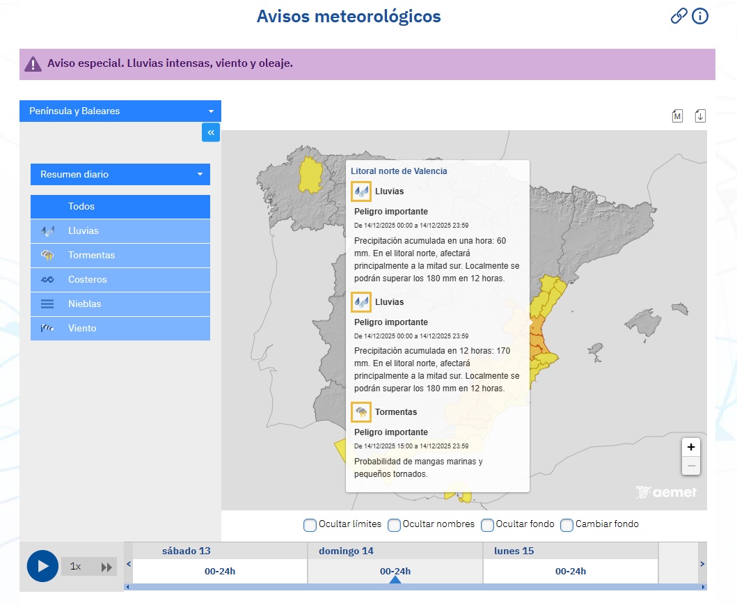 Avisos AEMET 14 diciembre