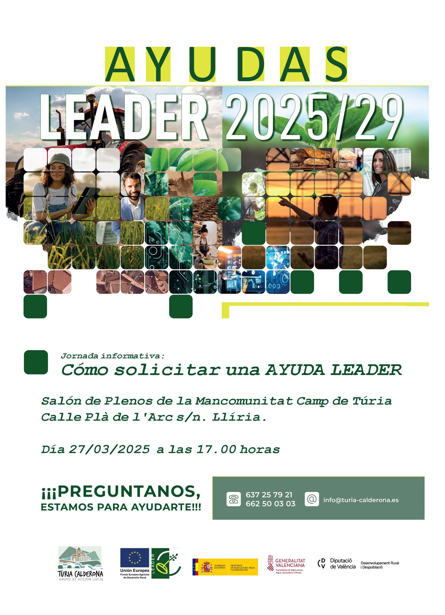 Cartel jornada ayudas LEADER Camp de T&uacute;ria