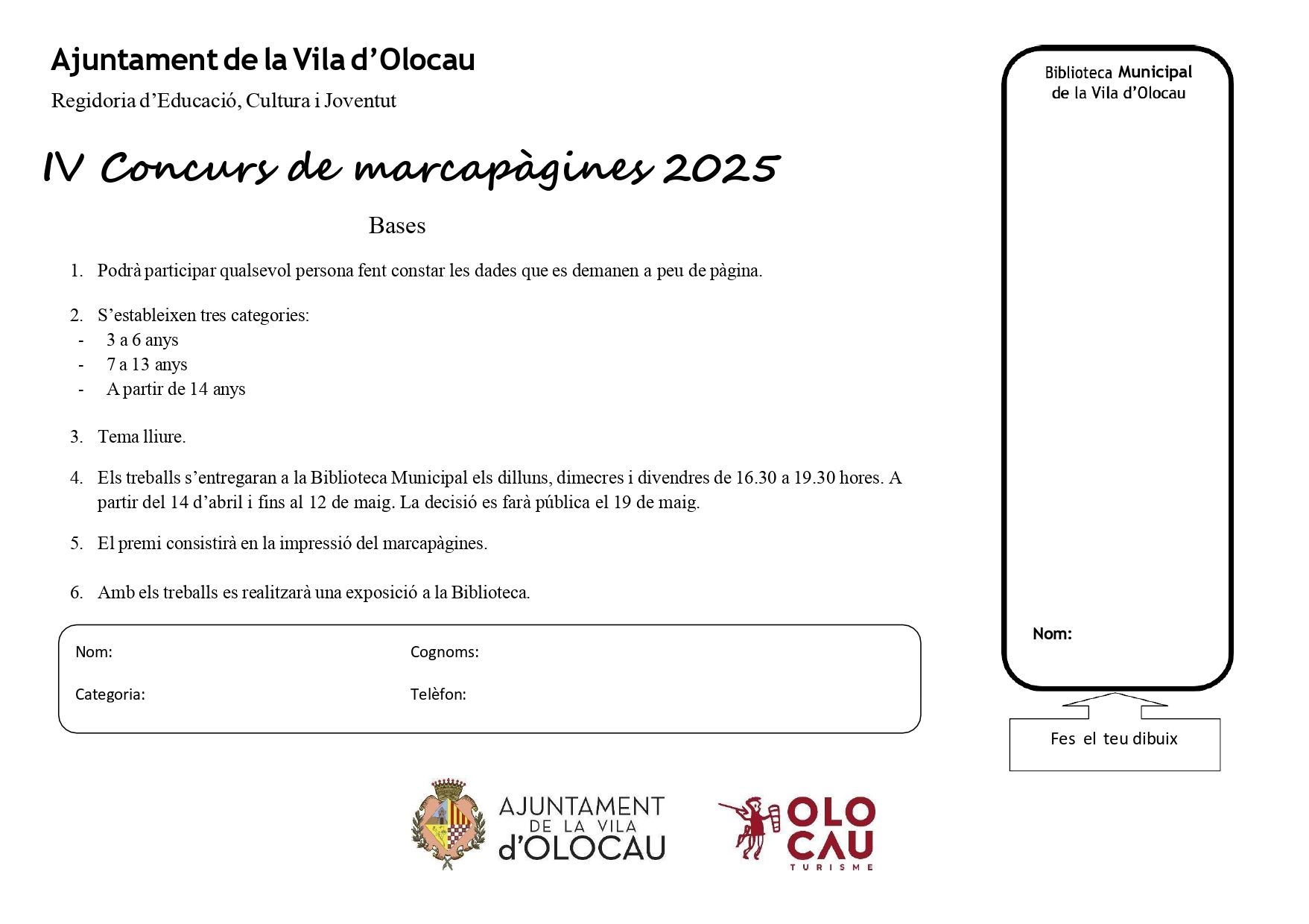 IV Concurso de marcap&aacute;ginas Biblioteca Olocau