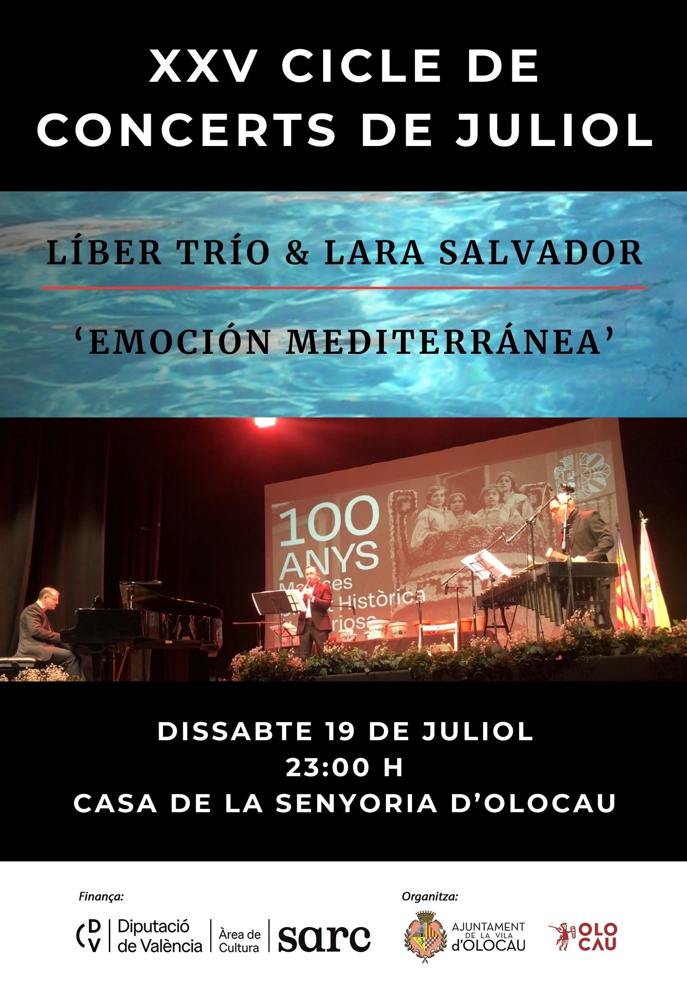 Cartel espectáculo ‘Emoción mediterránea’ - Líber Trío y Lara Salvador Olocau