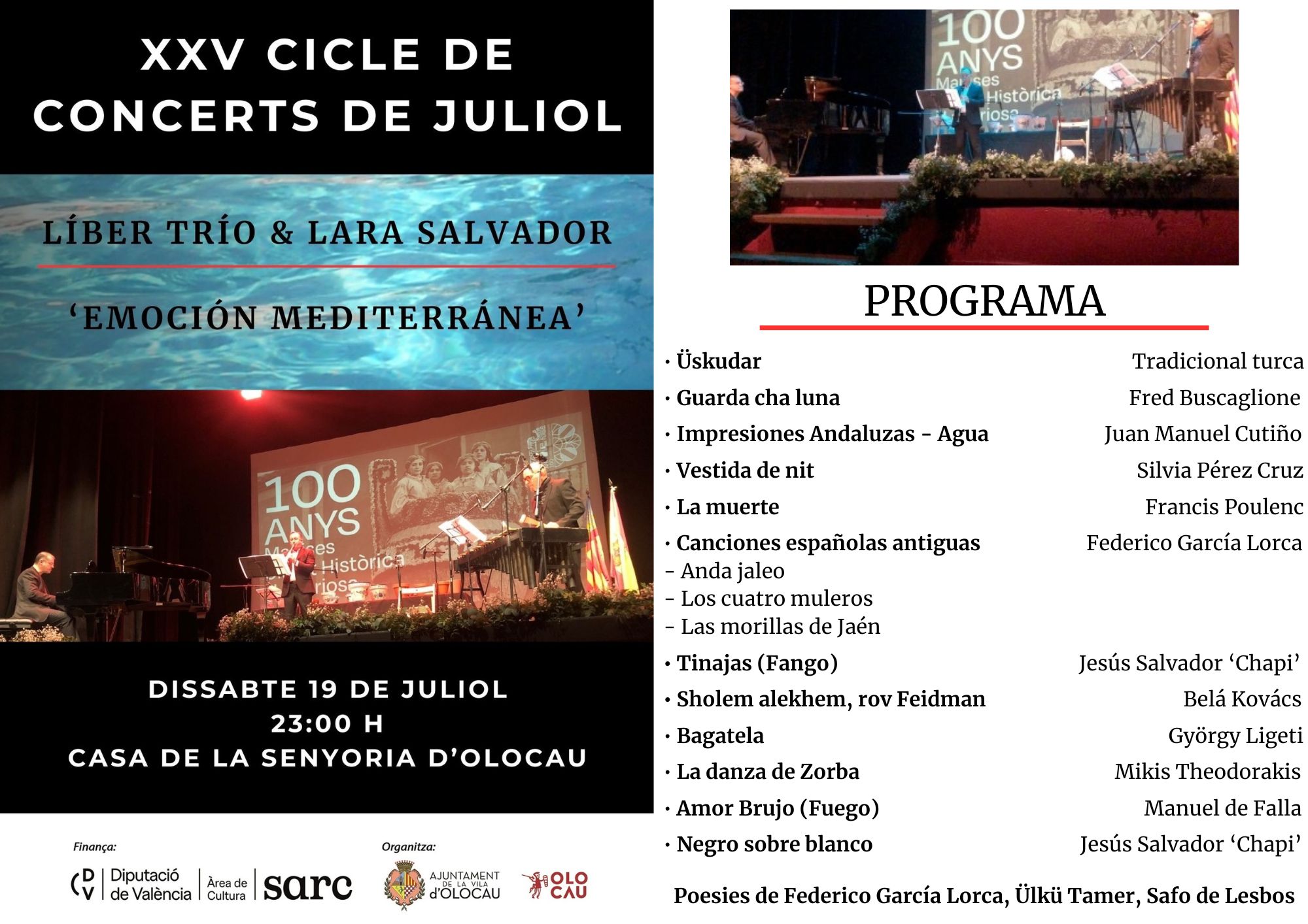 Programa espectáculo ‘Emoción mediterránea’ - Líber Trío y Lara Salvador Olocau