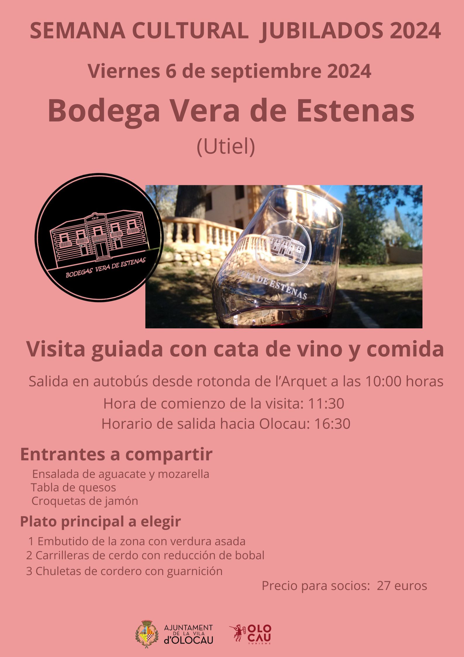 Cartel excursi&oacute;n a la bodega Vera de Estenas Asociaci&oacute;n Jubilados Olocau