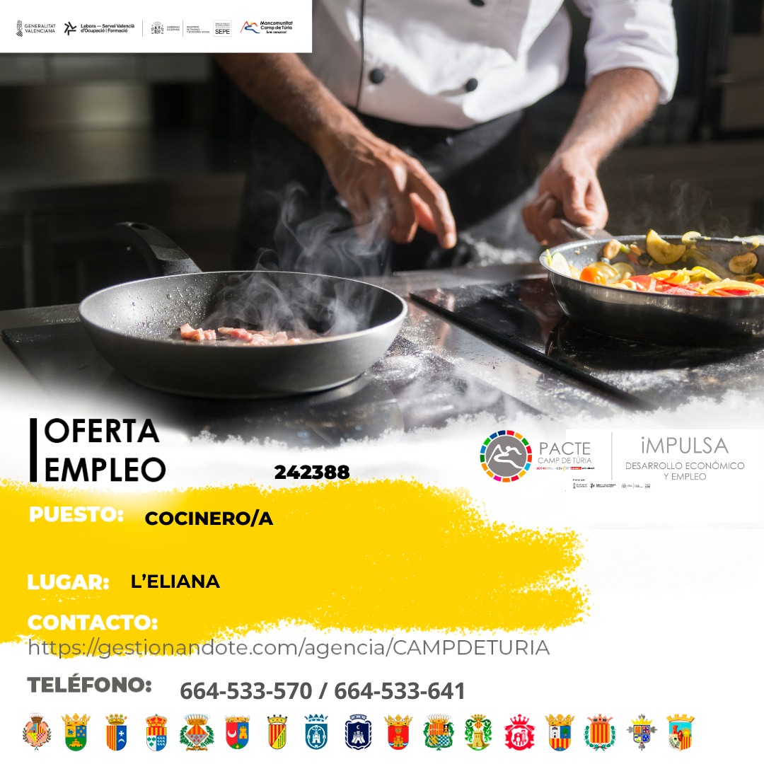 Oferta de empleo - Cocinero-a en Eliana