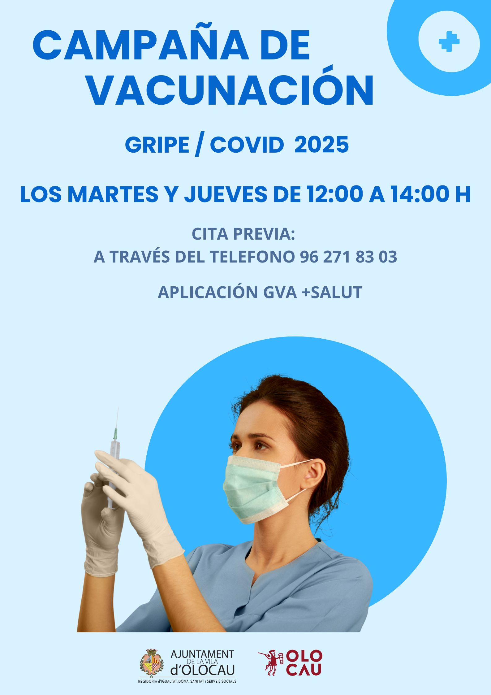 Cartel inicio campa&ntilde;a vacunaci&oacute;n gripe y COVID Olocau