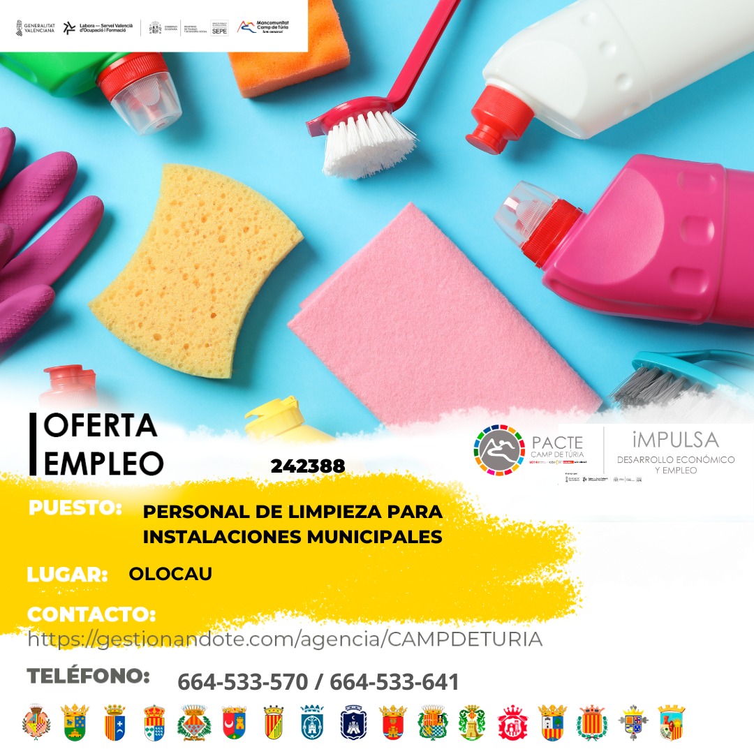 Oferta de empleo - Personal de limpieza para instalaciones municipales en Olocau