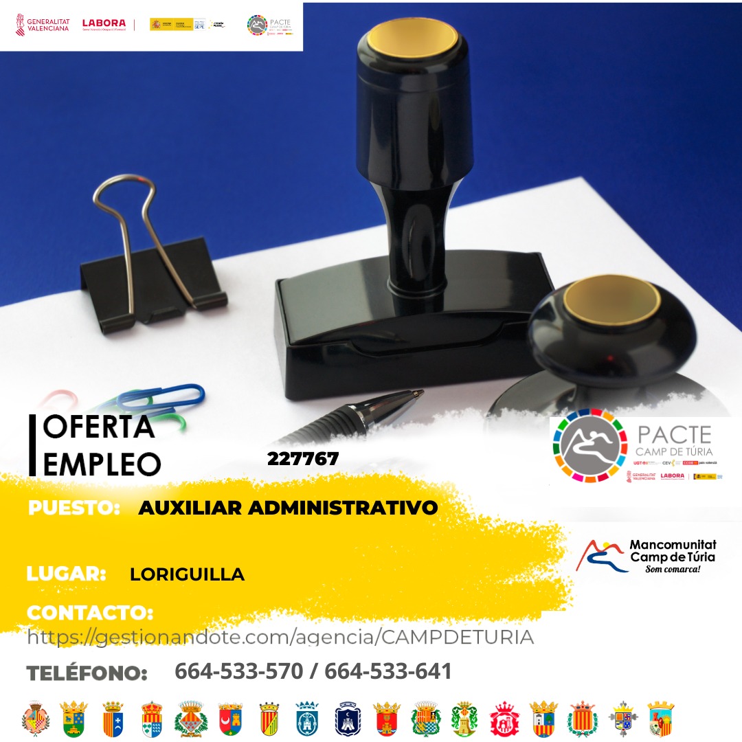 Oferta de empleo - Auxiliar administrativo en Loriguilla