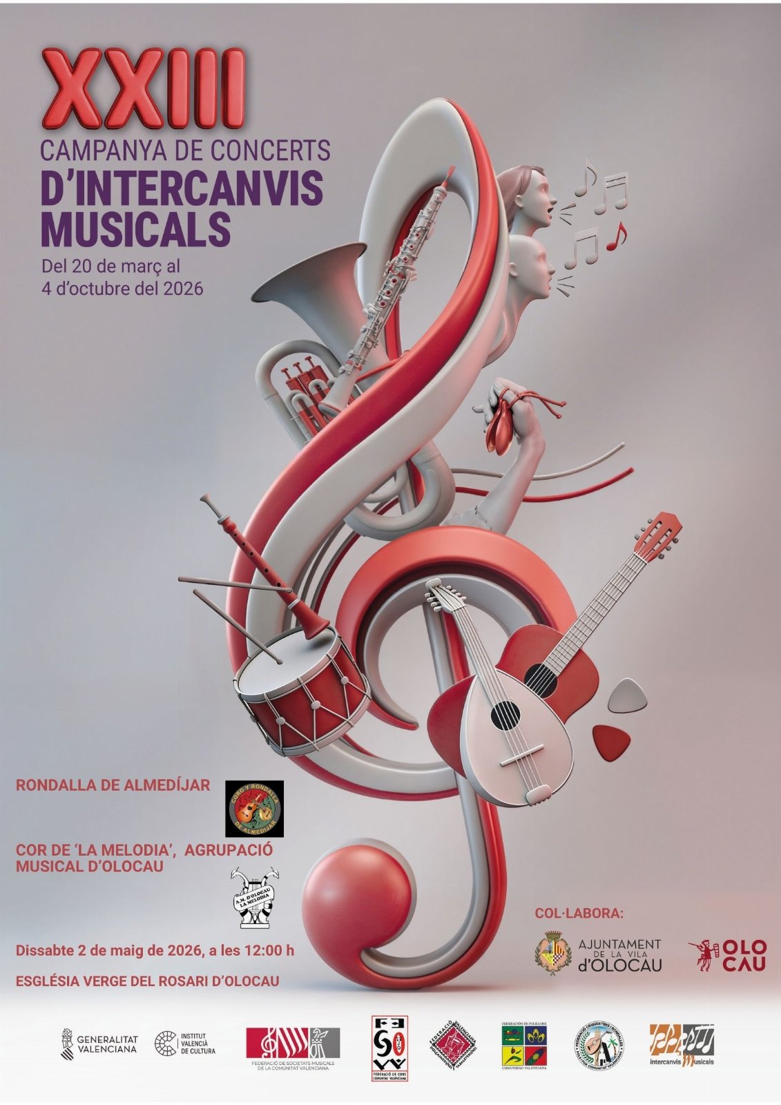 Cartel concierto del Coro de la Agrupació Musical 'La Melodia' y de la Rondalla de Almedíjar Olocau
