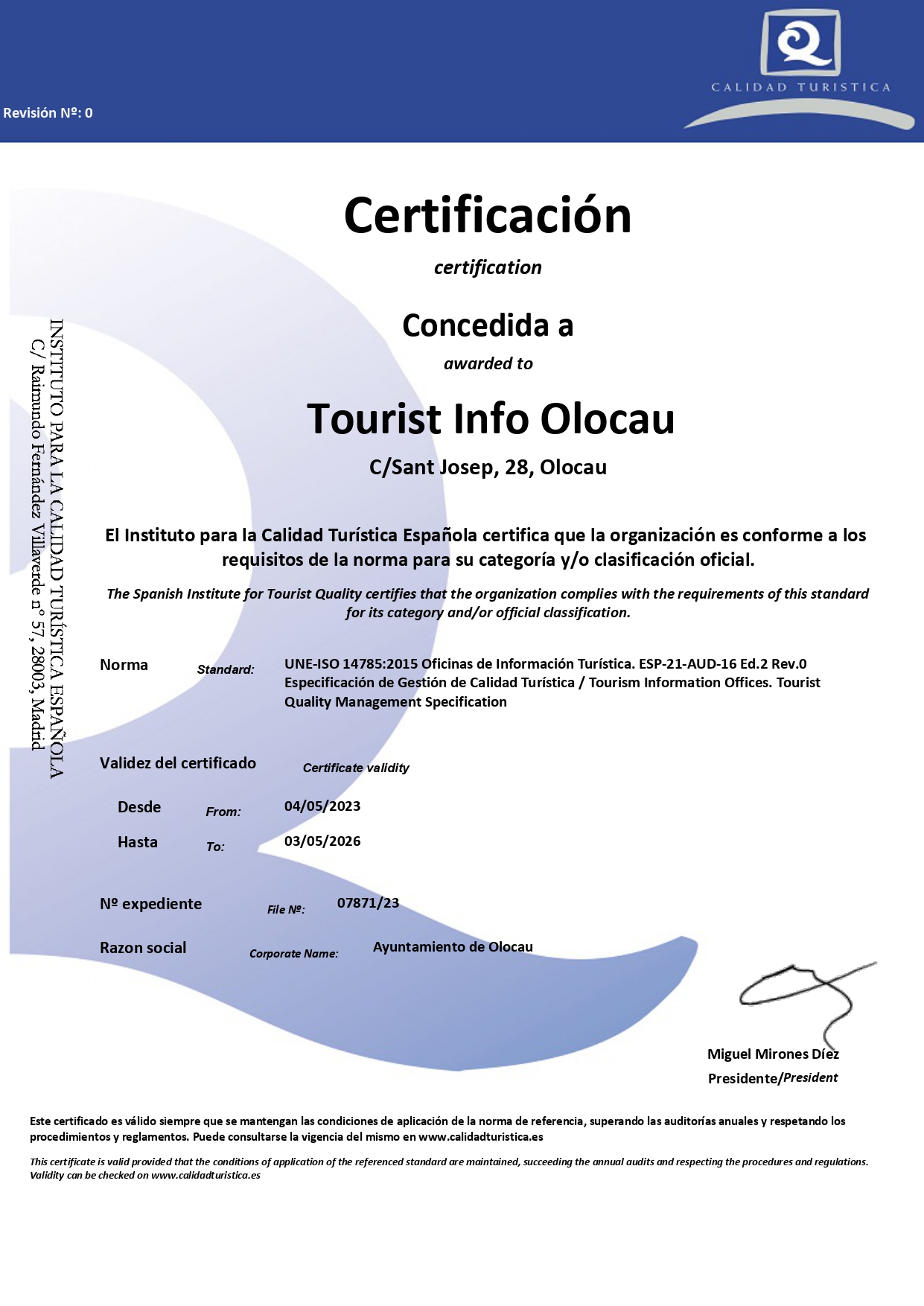 Q de Calidad Turística Olocau