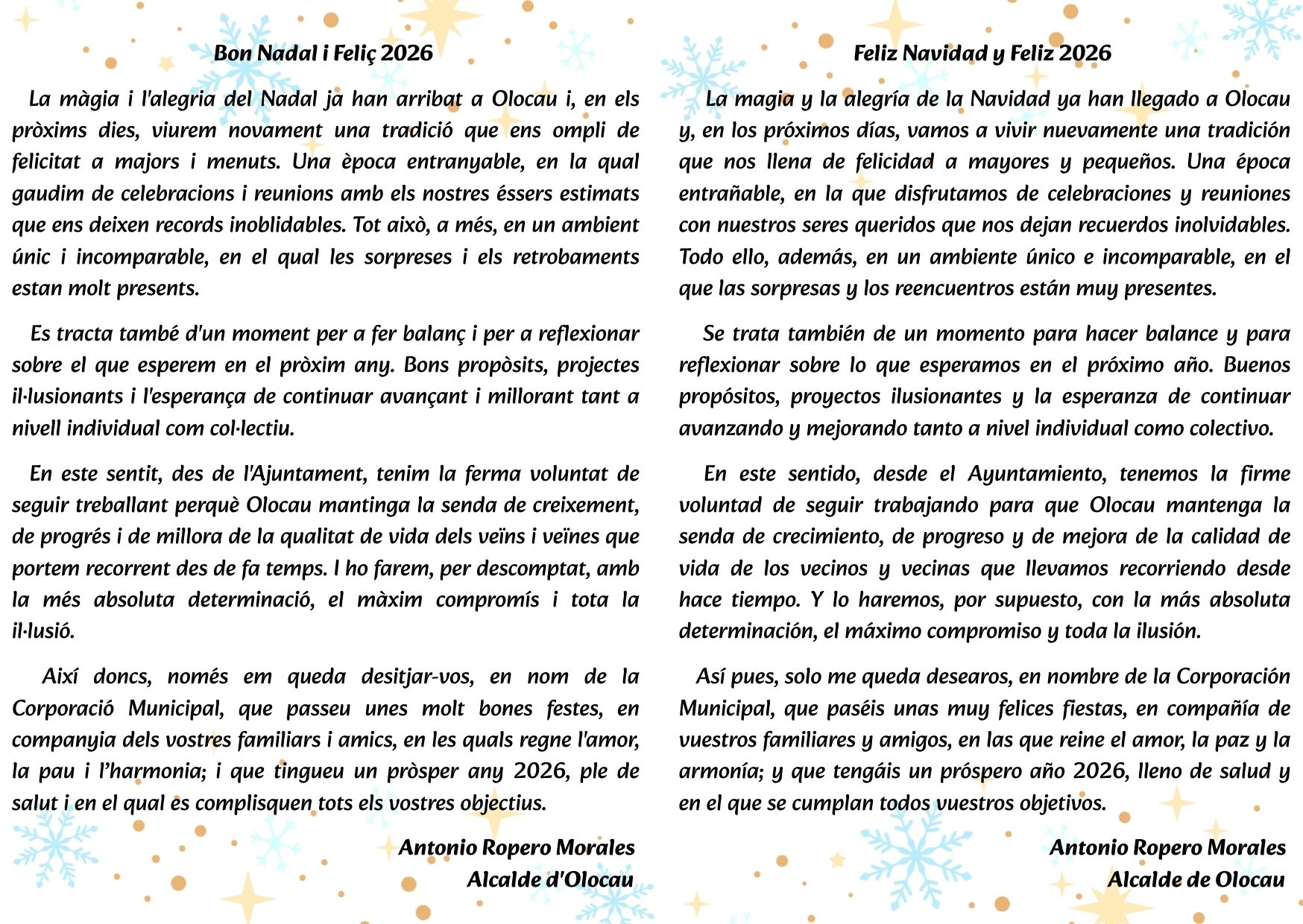 Felicitaci&oacute;n Navidad Ayuntamiento Olocau 2